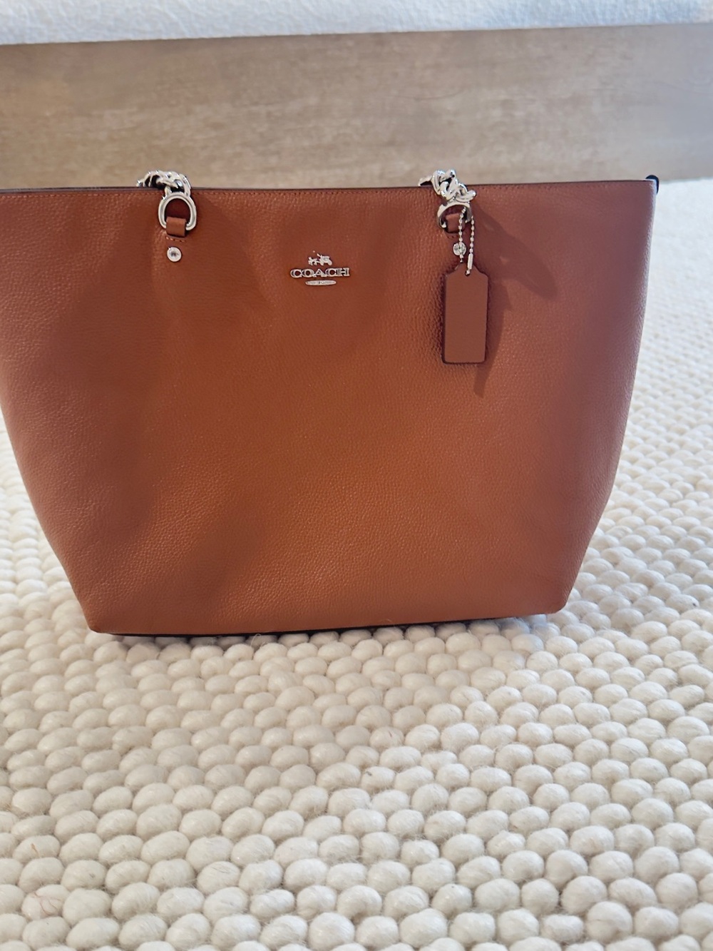 Coach Tan Pebbled Leather Tote with Silver Hardware